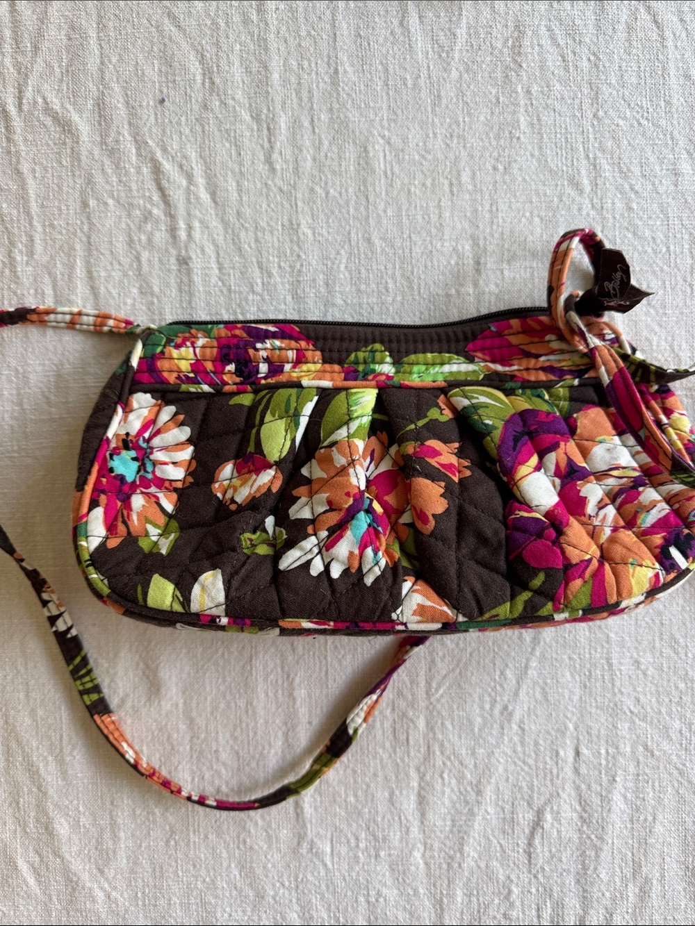 Quilted Floral Crossbody Bag in Brown and Multicolor
